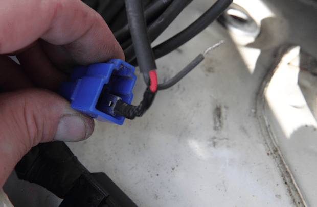 With just two wires, installing the AMB is a snap. Clamp on a blade terminal, shrink wrap the connection and plug it in. Use electrical tape if you don’t have shrink wrap. 