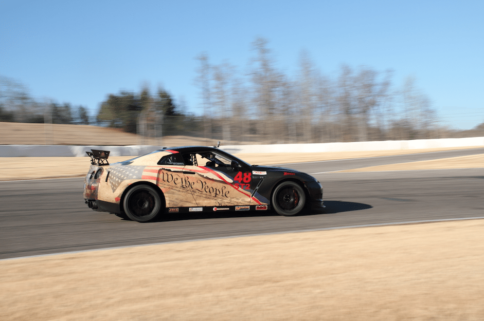You might recognize this GT-R from a previous GoPro Move of the Month. After hitting a tire barrier at Carolina Motorsports Park, Mark West put his Nissan GT-R back together, complete with the U.S. Constitution theme and all. 