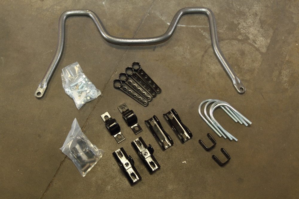 As he did with the spring kit, Garcia laid out all the components of the sway bar kit before installation.