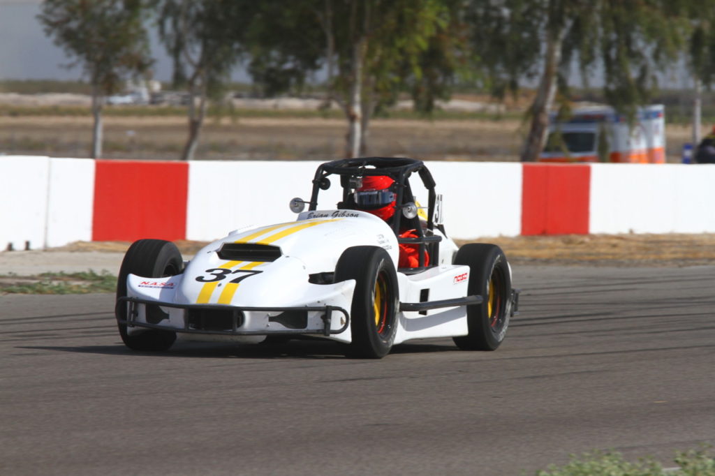 Brian Gibson didn’t finish the race, but he still finished third in Thunder Roadster.